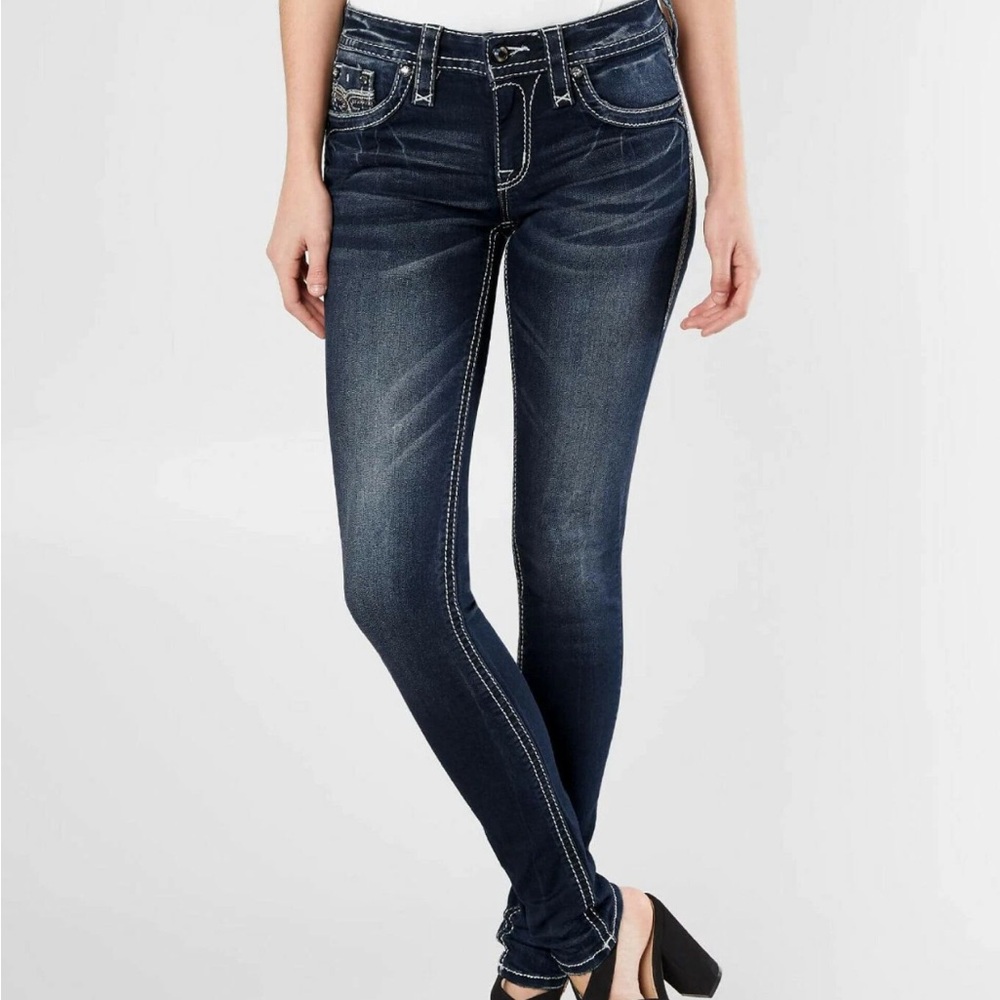 🔥 Rock Revival HAILE Dark Blue Rhinestone Embellished Skinny Jeans